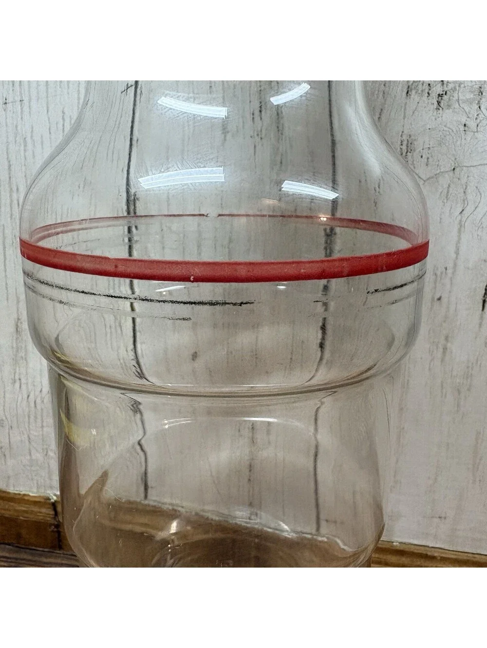 Vintage Cocktail Shaker Red Stripe Art Deco Glass MCM Aluminum Cap Drink Mixer